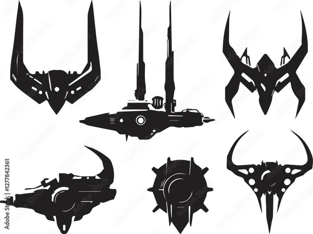Naklejka premium Set of minimalistic futuristic elements. Hand drawn vector illustration