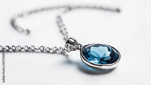 blue topaz necklace with white background 