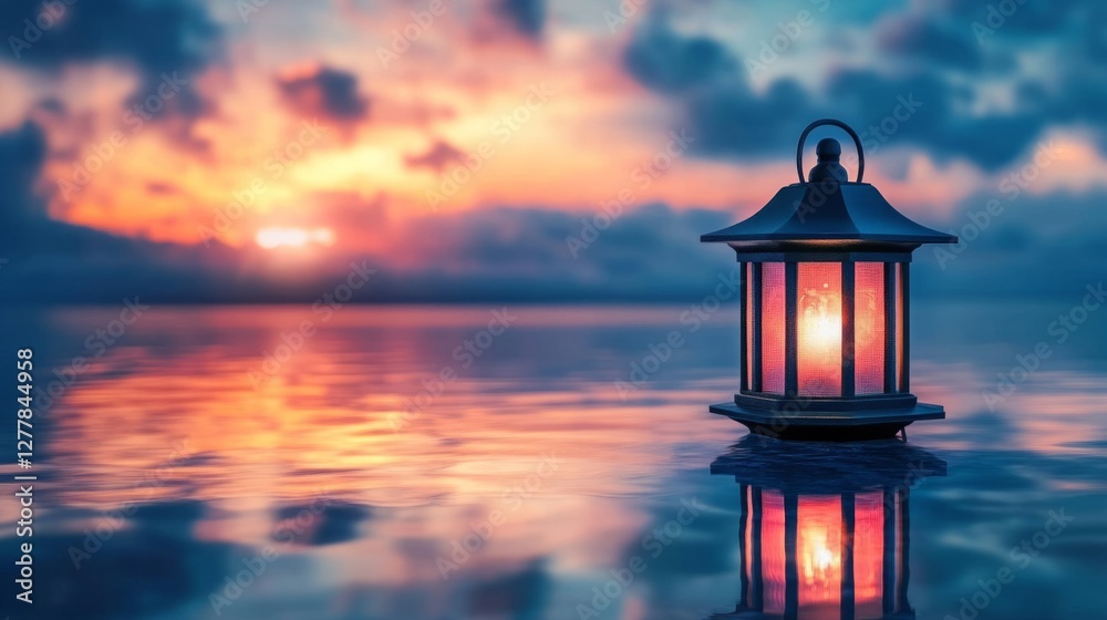 Serene Sunset Glow Illuminates a Lantern by the Ocean Serene Sunset Glow Illuminates a Lantern by the Ocean