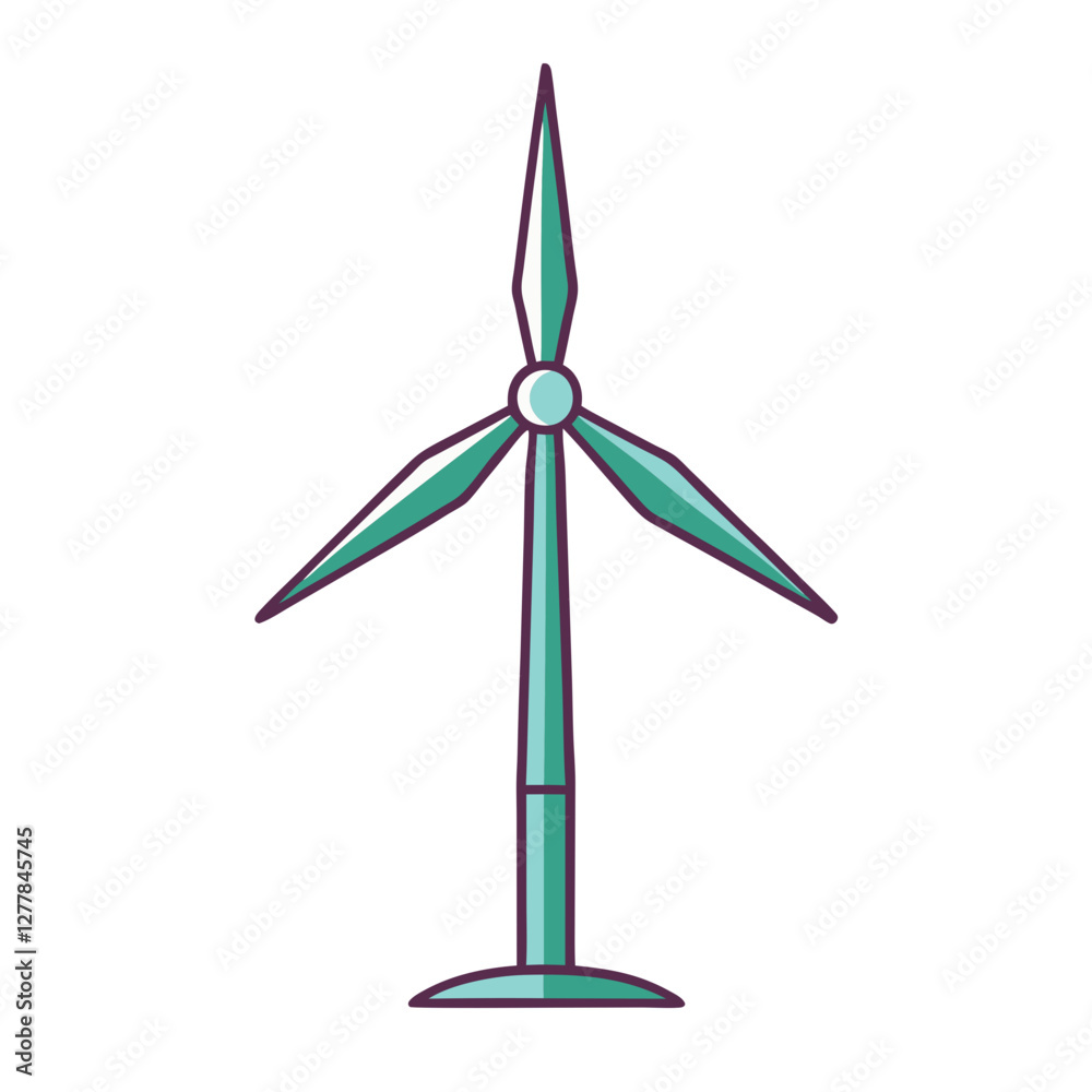 Minimalist Wind Turbine with Three Blades Vector, A minimalist vector illustration of a wind turbine with three teal blades and a simple design, symbolizing clean energy.
Minimalist Wind Turbine with Three Blades Vector, A minimalist vector illustration of a wind turbine with three teal blades and a simple design, symbolizing clean energy.