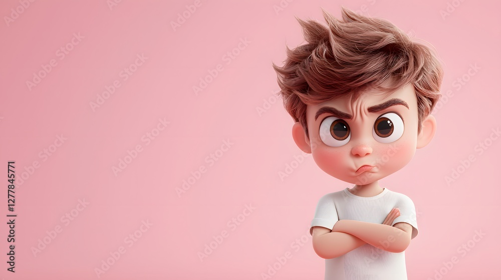 Child cartoon character pouting in studio environment digital art playful concept Child cartoon character pouting in studio environment digital art playful concept