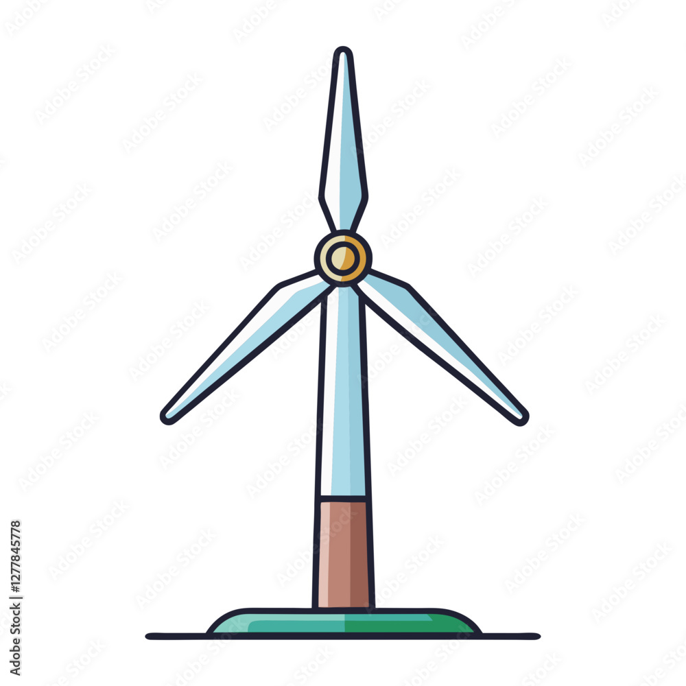 Stylized Wind Turbine with Three Blades Vector, A vector illustration of a wind turbine with three blades and a brown base, symbolizing clean, renewable energy.
Stylized Wind Turbine with Three Blades Vector, A vector illustration of a wind turbine with three blades and a brown base, symbolizing clean, renewable energy.