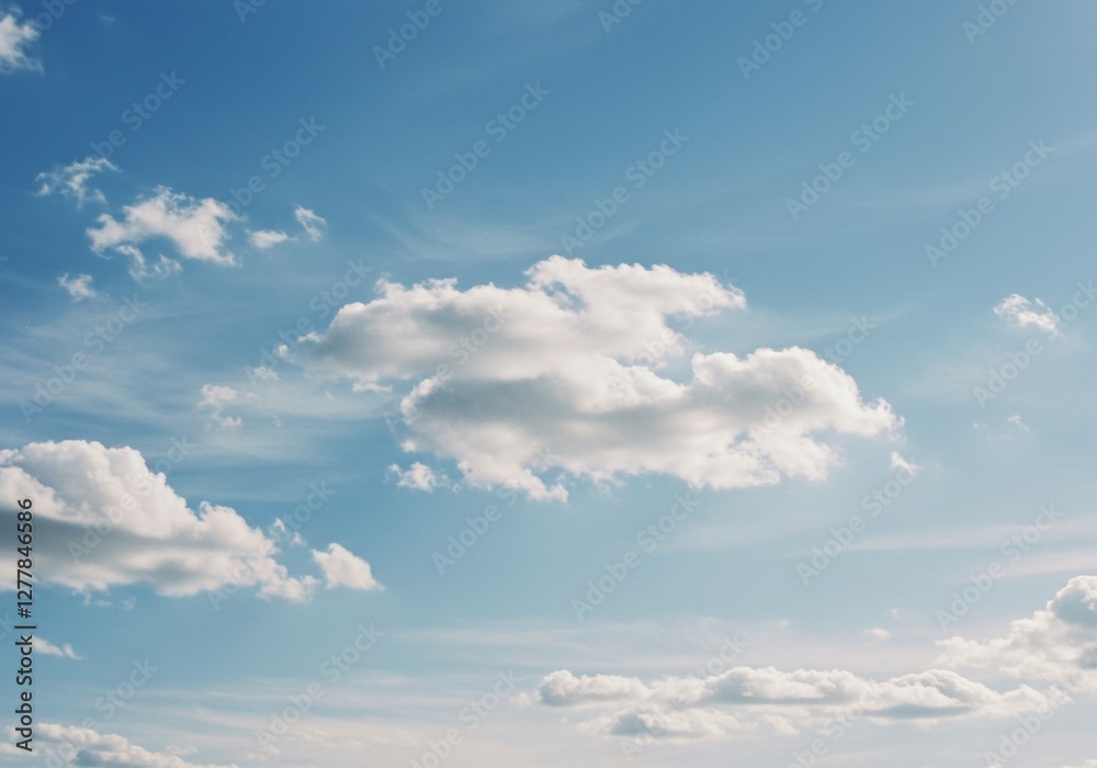 Bright blue sky with fluffy white clouds on a clear sunny day Bright blue sky with fluffy white clouds on a clear sunny day