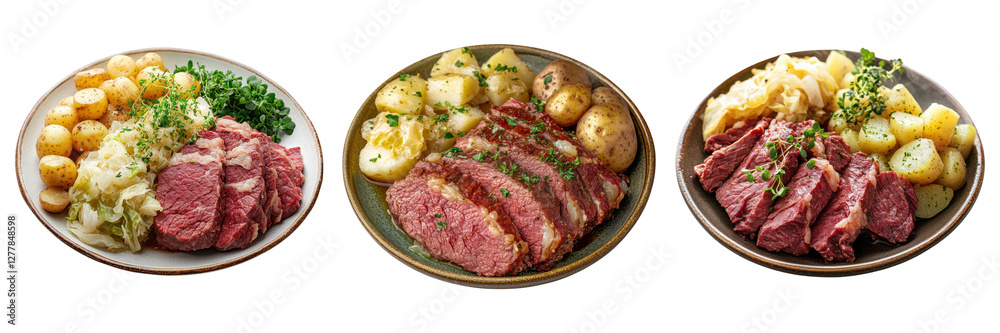 A Set of Savory Irish Cabbage and Corned Beef Delights for Culinary Enthusiasts Isolated on Transparent Background A Set of Savory Irish Cabbage and Corned Beef Delights for Culinary Enthusiasts Isolated on Transparent Background