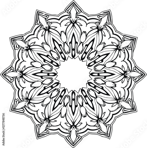 mandala design, clean line art, white background, no shading or grey fill 4.eps
