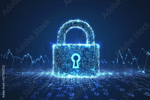 Glowing Blue Padlock on Digital Code Background, Cybersecurity & Data Protection