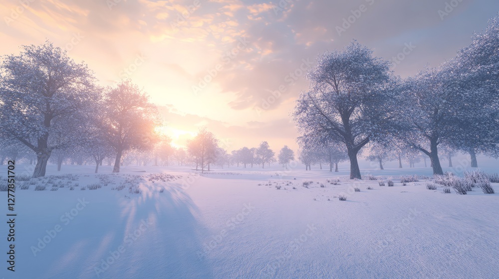 Serene Winter Twilight with Pastel Sky and Snowy Trees Serene Winter Twilight with Pastel Sky and Snowy Trees
