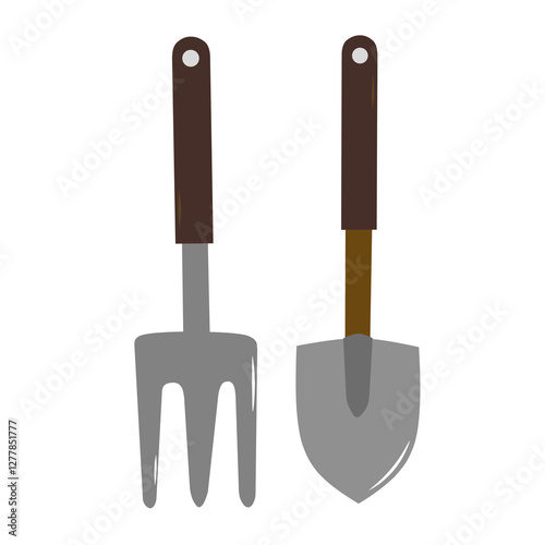 Set of shovel garden tools isolated on white. Minimalist gardening illustrations. Perfect for branding, prints, packaging, and digital designs.