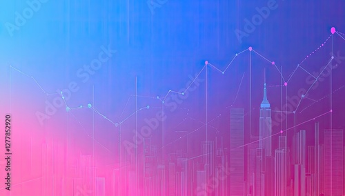 Abstract city skyline with upward trend graph photo