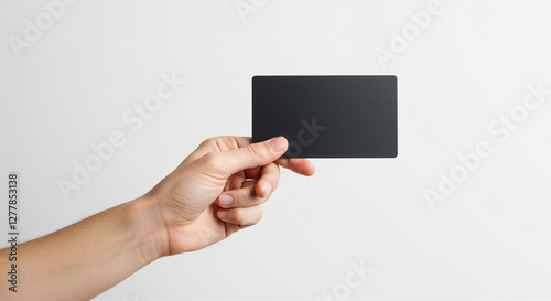 Hand holding business card. Hand holding a black card. Business card in hand