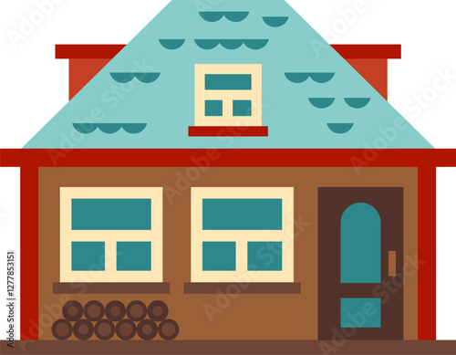 Charming suburban house featuring a cozy tiled roof and stacked firewood, embodying the warmth of family life and ideal for illustrating concepts of housing and real estate