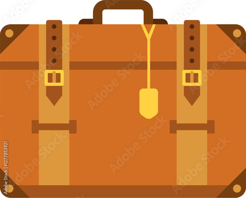 Closed vintage suitcase featuring leather straps, buckles, and a golden label, evoking nostalgia for travel adventures, vacation memories, and timeless journeys