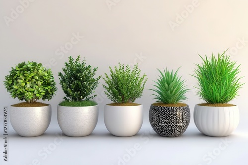 Diverse indoor plants in decorative pots against a clean white backdrop creating a calming and natural ambiance for modern interior design