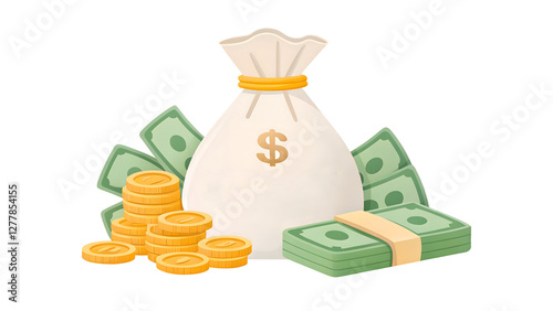 Money Bag Cash Coins Wealth Financial Success Illustration