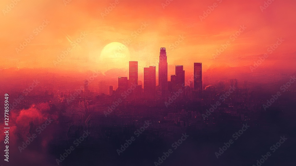 Fototapeta premium the skyline of los angeles during sunset