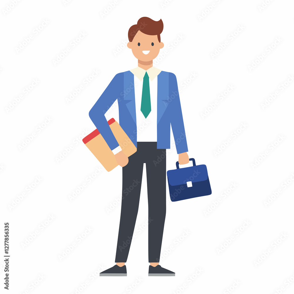 Businessman holding briefcase finances flat vector illustration on white background Businessman holding briefcase finances flat vector illustration on white background