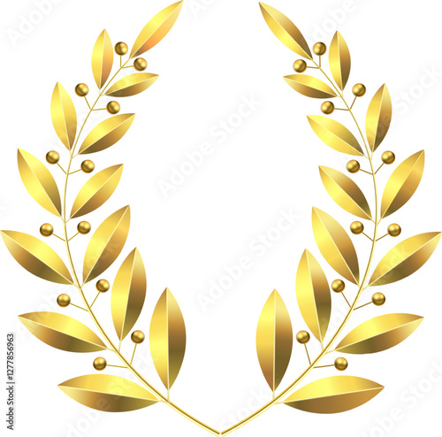 Shiny golden laurel wreath adorned with vibrant berries, forming an elegant oval shape, representing success, triumph, and the recognition of outstanding achievements and excellence