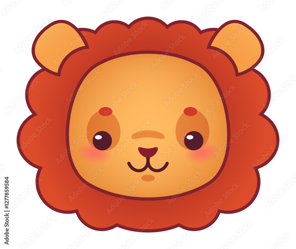 Fototapeta premium Adorable cartoon lion cub smiling widely, showcasing a fluffy mane and vibrant orange fur, ideal for children s products, playful logos, and cheerful illustrations