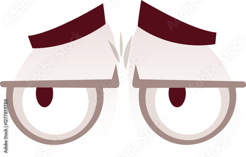 Suspicious cartoon eyes looking sideways with frowning eyebrows, expressing distrust, skepticism, and concern, creating a sense of unease and tension