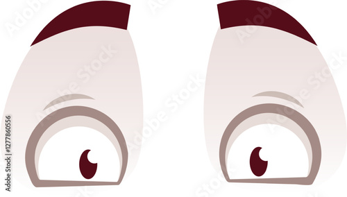 Two cartoon eyes showing worry and concern, featuring dark pupils and thick eyebrows, convey a sense of anxiety and apprehension in a simple yet expressive way