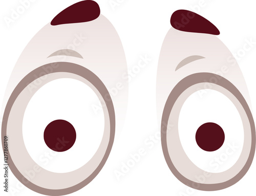 Simple vector illustration of two cartoon eyes with raised eyebrows, conveying a sense of confusion, suspicion, or disbelief, isolated on a white background