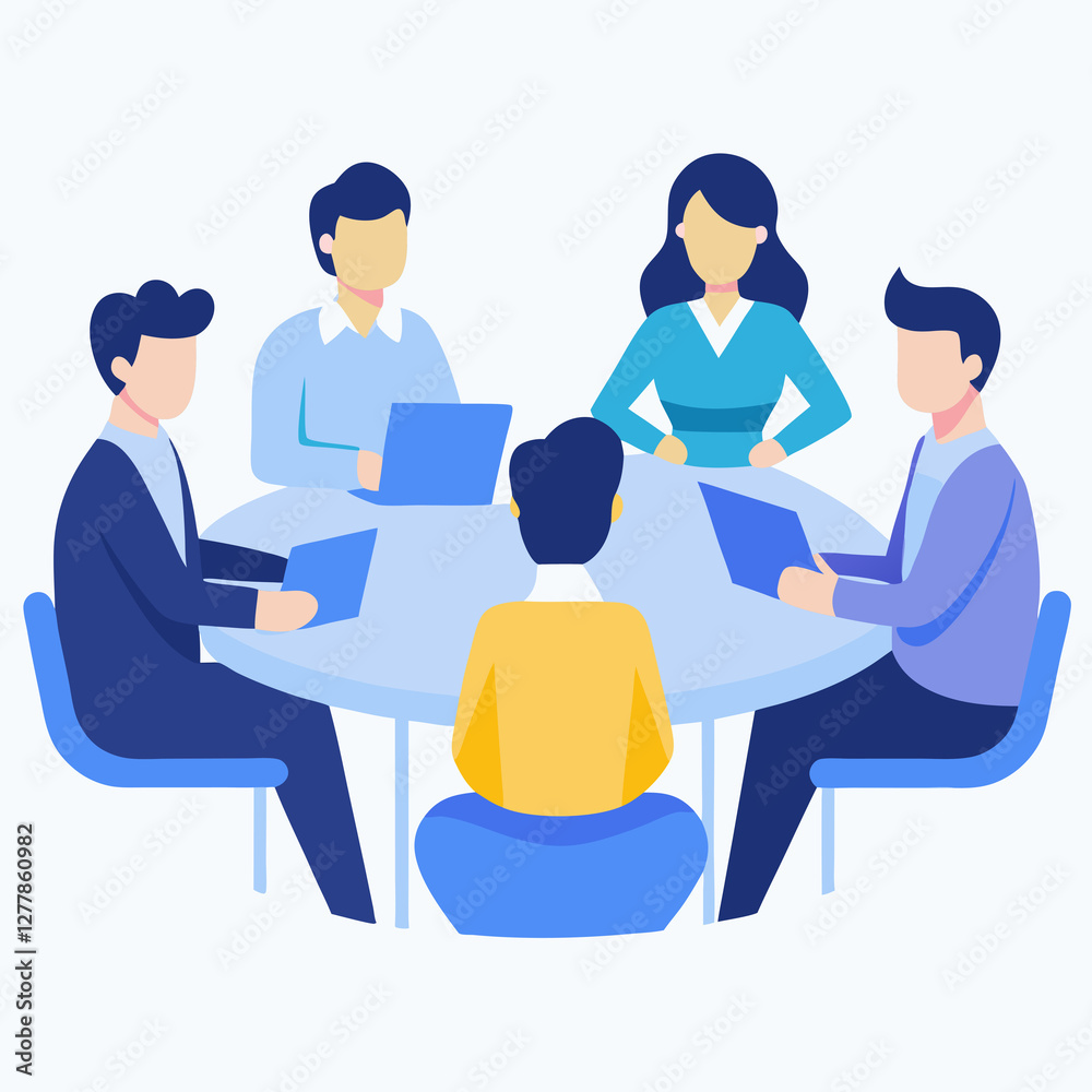 Group active investors meeting flat vector illustration on white background Group active investors meeting flat vector illustration on white background