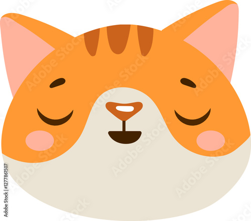 Cute cartoon illustration of an orange cat face with closed eyes and a content expression. The simple design features soft colors and rounded shapes, perfect for children s materials