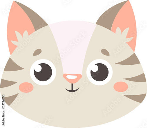 Charming illustration of a cute cartoon cat face featuring large, expressive eyes and a sweet smile. Perfect for children s designs, pet themed projects, and playful decor