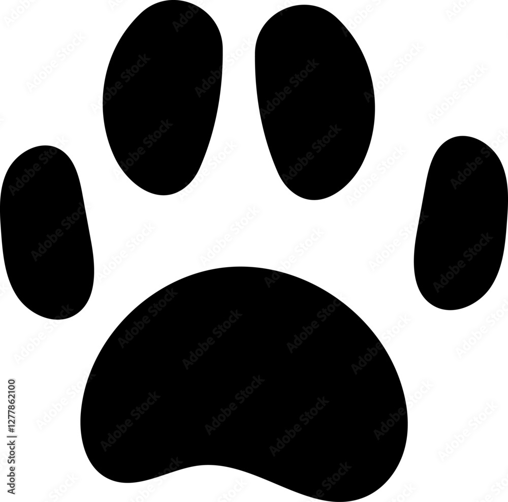 Black paw print resting on a white background, representing the journey of both wild and domestic pets through nature. Black paw print resting on a white background, representing the journey of both wild and domestic pets through nature.