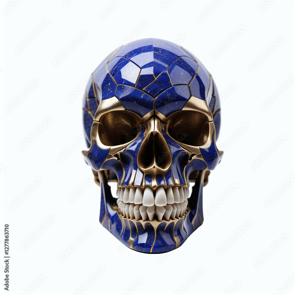Skull made of lapis lazuli and metal. Isolated on white background. Digital illustration. Skull made of lapis lazuli and metal. Isolated on white background. Digital illustration.