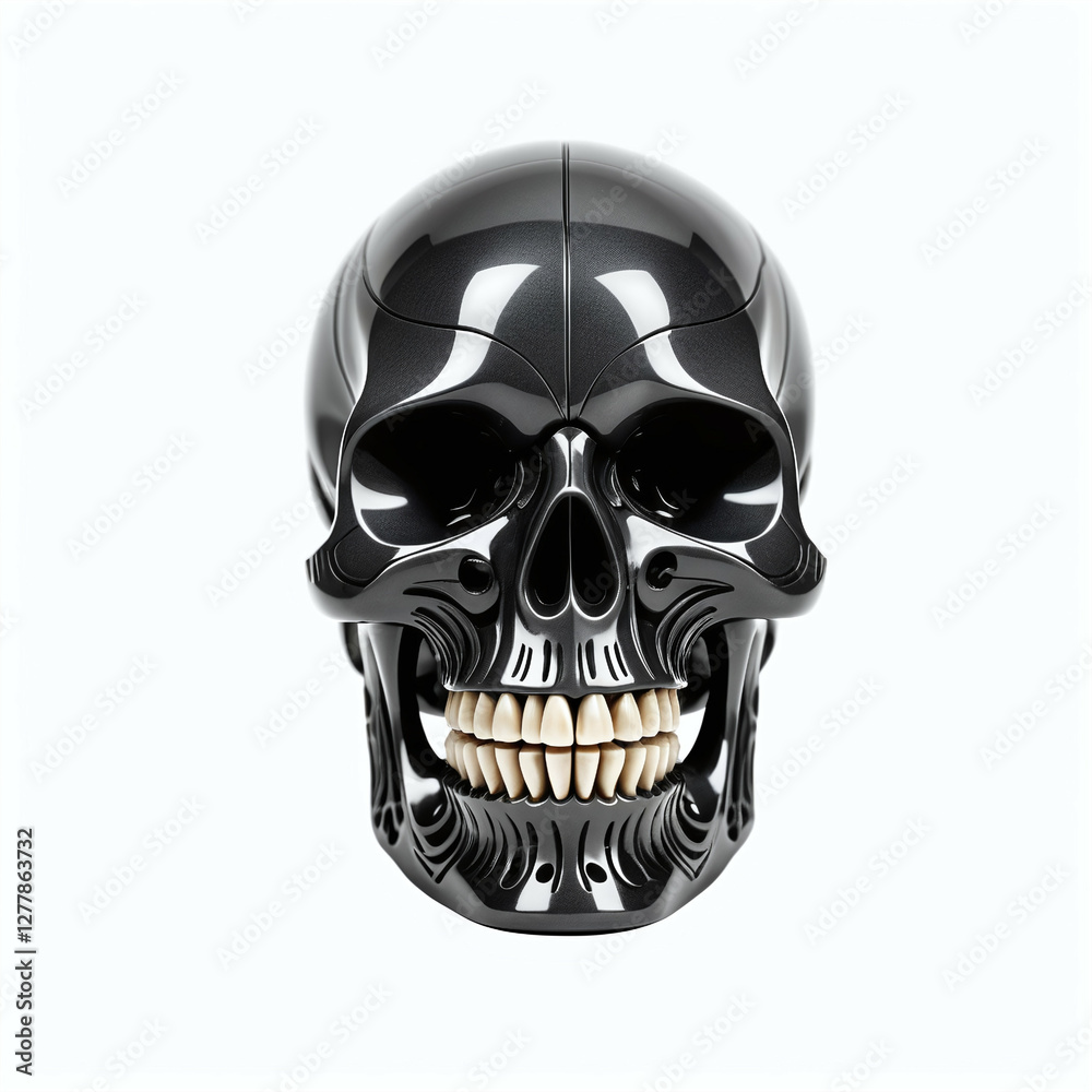 Skull made of obsidian. Isolated on white background. Front view, Digital illustration. Skull made of obsidian. Isolated on white background. Front view, Digital illustration.