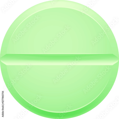 Pharmaceutical detail of a light green round pill with a score line, creating a simple yet effective representation of medication and healthcare