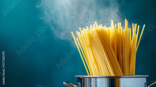 a close-up of sphaghetti being cooked in a steamy pot