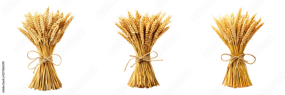 Set of golden wheat stalks tied with twine isolated on a white or transparent background. Set of golden wheat stalks tied with twine isolated on a white or transparent background.