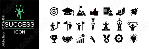 SUCCESS ICON SHEET .Contain winner,success,motivation,medal,target,meaking plan,achivement,focus,focus solid icon set.vector illustration 