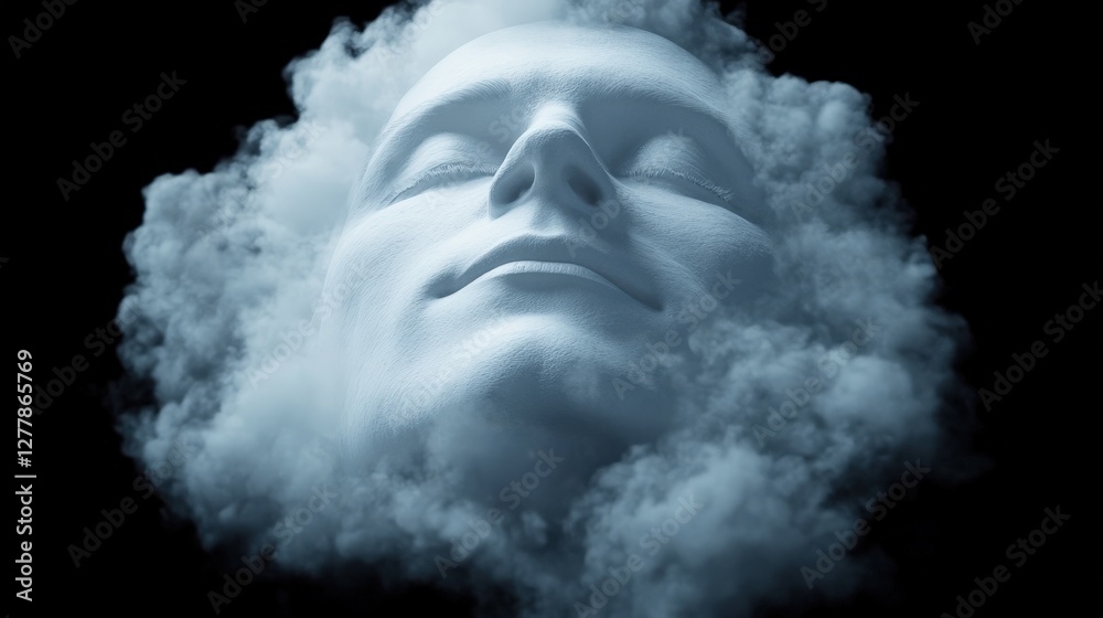 Abstract Patterns Blending in a Dreamlike Cloudy Artistic Representation of a Serene Face Abstract Patterns Blending in a Dreamlike Cloudy Artistic Representation of a Serene Face