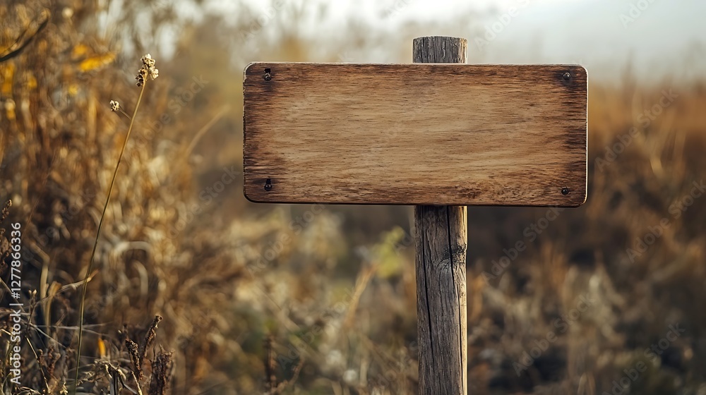 Fototapeta premium Rustic Wooden Signpost in Autumnal Field: Blank Space for Your Message