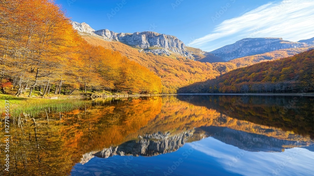 Serene Autumn Reflection in A Beautiful Mountain Lake Landscape Serene Autumn Reflection in A Beautiful Mountain Lake Landscape