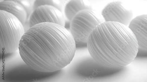 Close-up of textured white spheres arranged on a surface.  Smooth, elegant, and minimalist design. photo