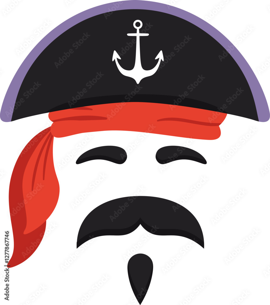 Εκτύπωση καμβά Cartoon pirate captain sporting closed eyes, wearing a black hat adorned with an