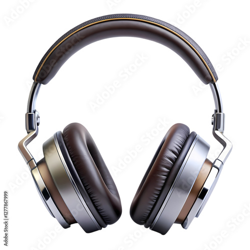 Stylish brown leather headphones with silver accents for music lovers dj on transparent background