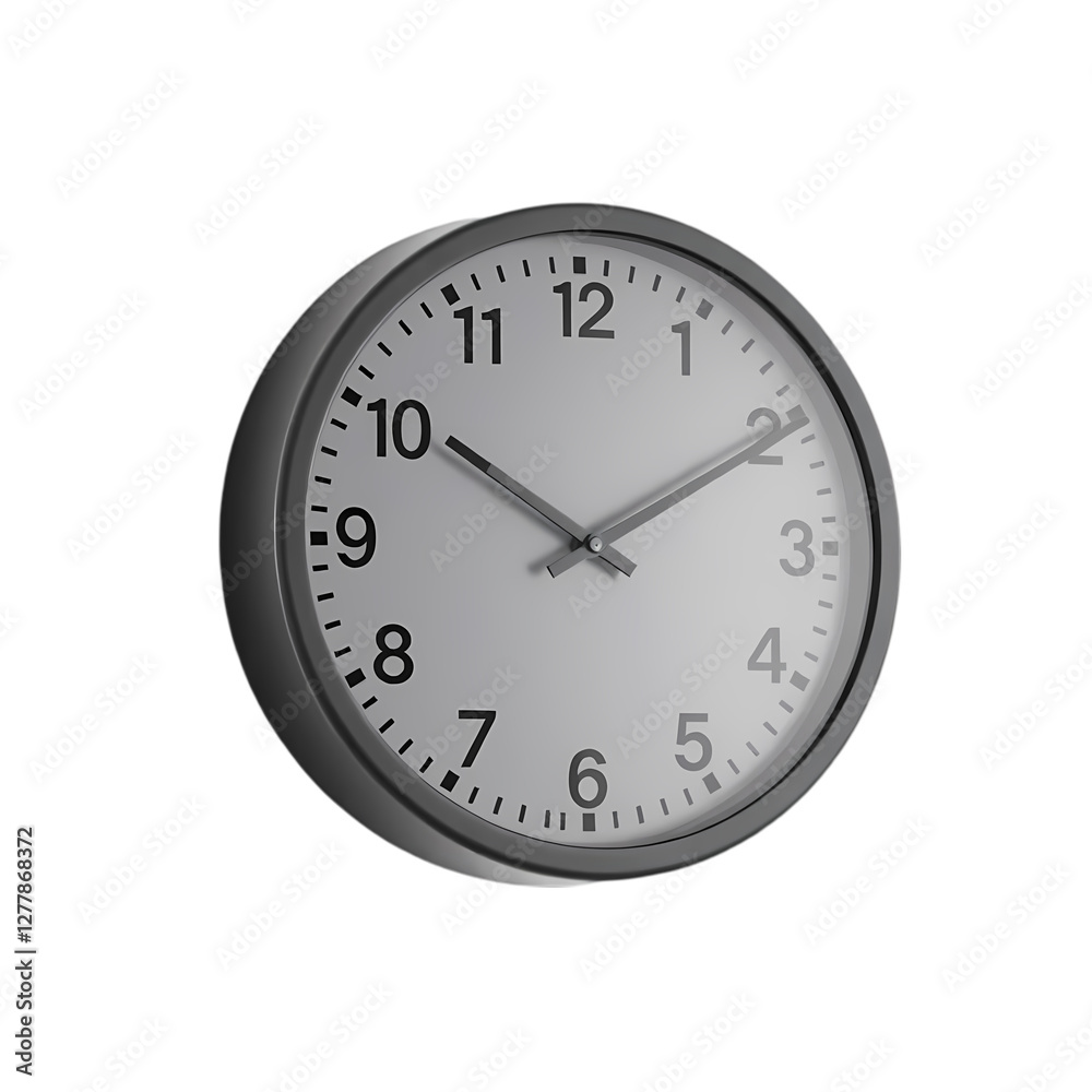 Simple Modern Wall Clock | Grey Metal Design isolated on transparent background Simple Modern Wall Clock | Grey Metal Design isolated on transparent background
