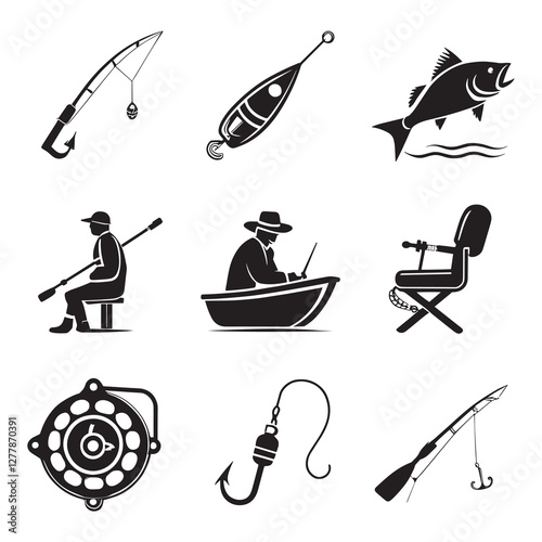 Fishing Icons Set - Vector Illustration