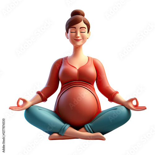 Pregnant Woman Meditating in a Peaceful and Serene Pose, isolated on transparent background