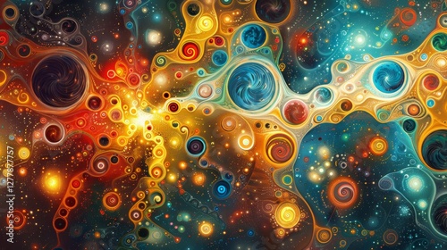 Abstract cosmic swirls, exploding galaxy, vibrant colors, background of space photo