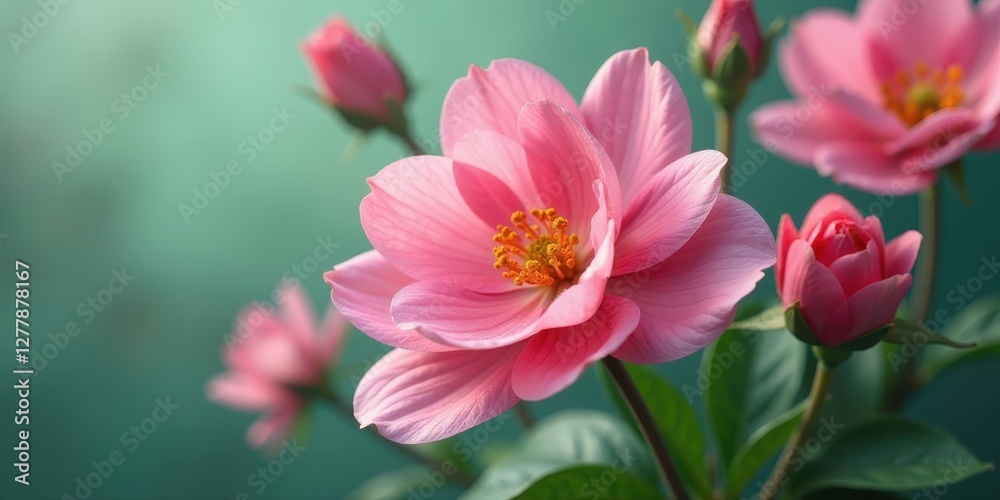 Delicate Pink Blossoms in Soft Light A Close-Up View of a Cluster of Flowers with Soft Petals and Vibrant Centers, Displaying Natural Beauty Delicate Pink Blossoms in Soft Light A Close-Up View of a Cluster of Flowers with Soft Petals and Vibrant Centers, Displaying Natural Beauty