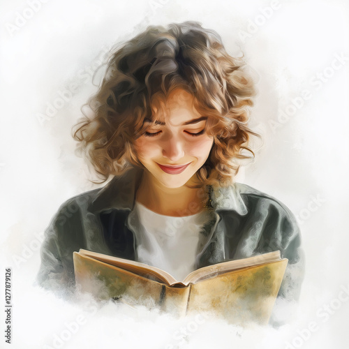 Woman Reading clipart. Watercolor illustration. Detailed Artistic Graphic illustration 