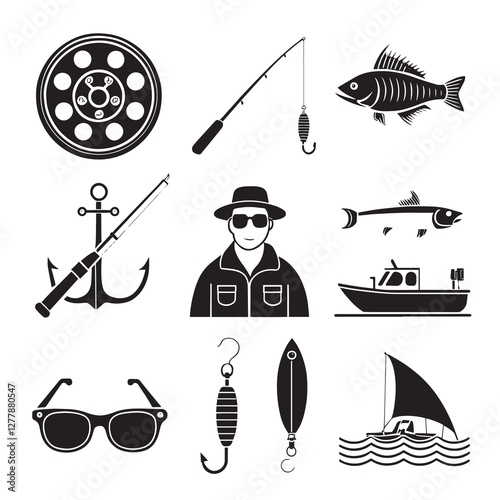 Fishing Icons Set - Vector Illustration