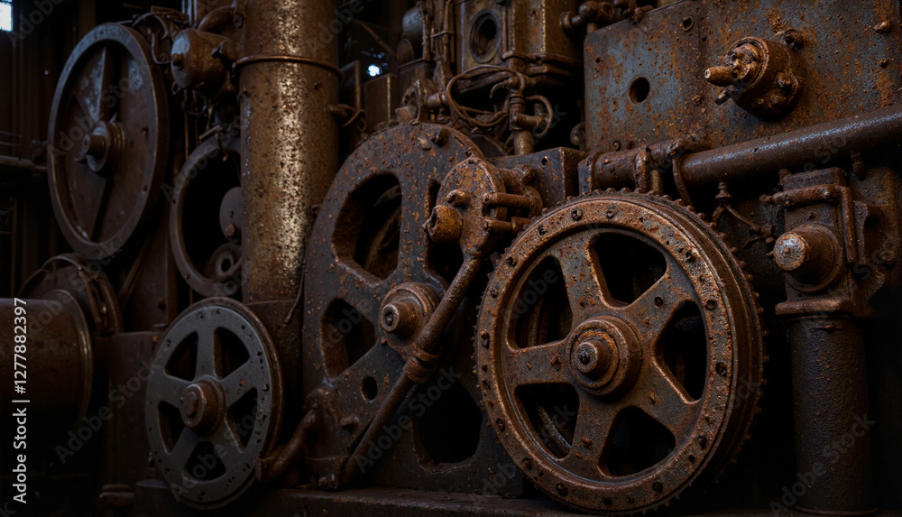 Obraz premium Industrial machinery gears covered in grease, textured intensity, gear wheels