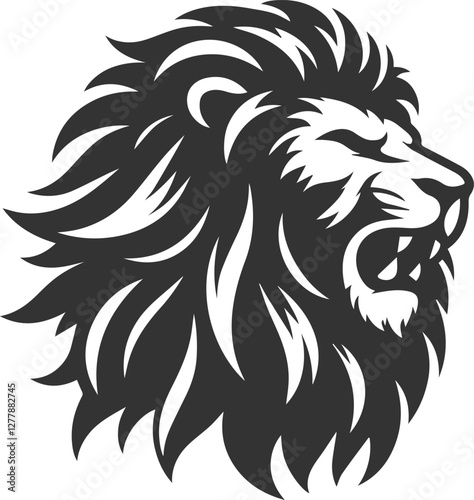 Silhouette of a lion with its fur bristling in anger